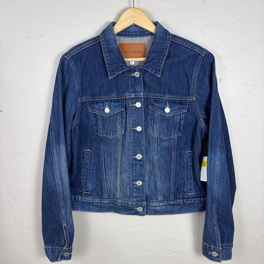 Lucky Brand Denim Jacket Blue Outerwear Large NWT Trucker Classic Medium Wash